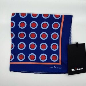 100% NWT KITON Silk Pocket Square   Blue - Red. (12X12)